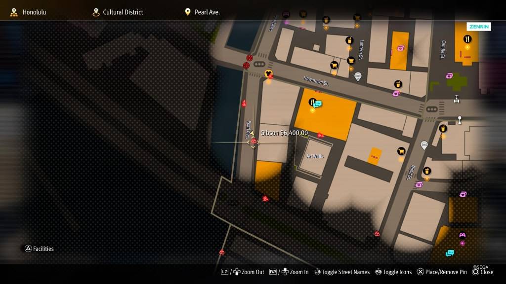 Скриншот карты в «Как дракон: пират -якуза» на Гавайях