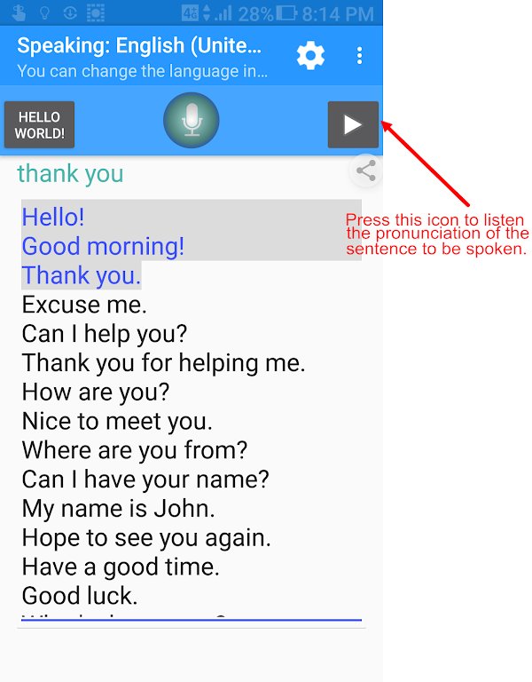 Schermata Languages pronunciation 2