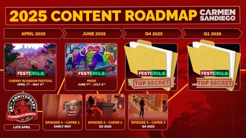 卡门·桑迪戈(Carmen Sandiego)路线图的照片,各种案件即将到来。