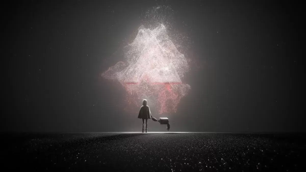 El personaje del jugador y el conserje miran un abismo en efecto de entropía Blazblue