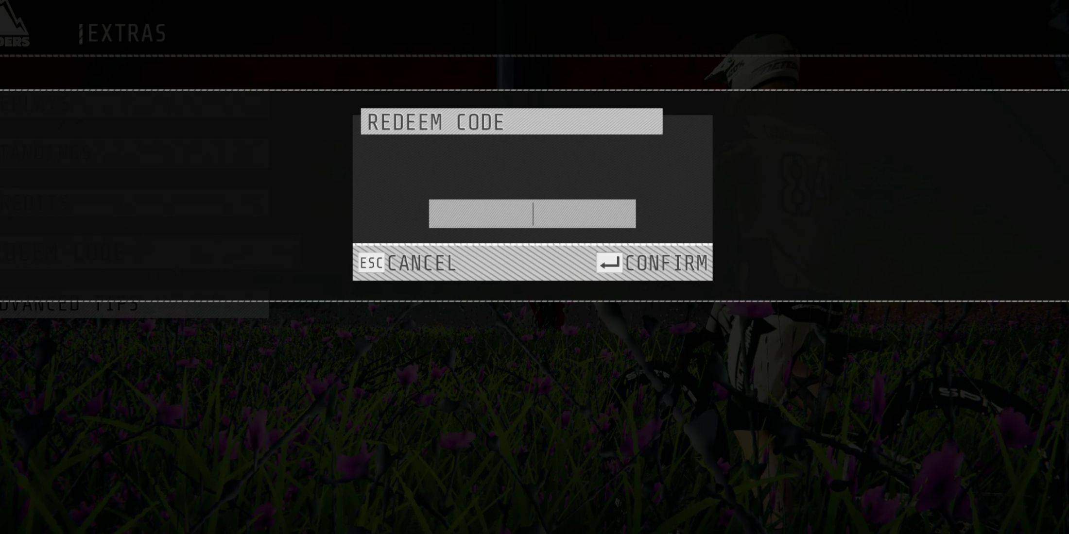 Image: Descenders in-game menu showing code redemption