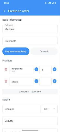 Schermata Account goods and sales 0