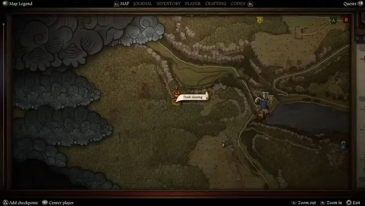 地圖屏幕截圖顯示了王國王國的下半木結束物的道路：拯救2