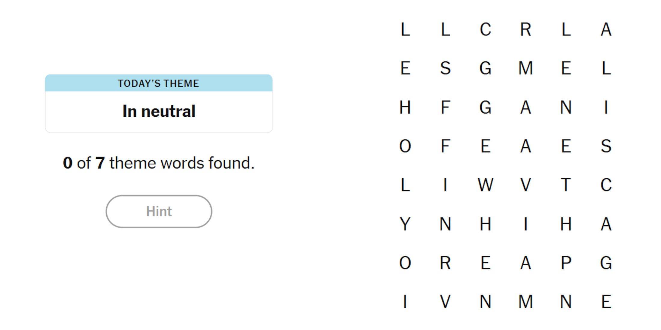 Today's Strands puzzle features a scrambled letter grid with a neutral theme