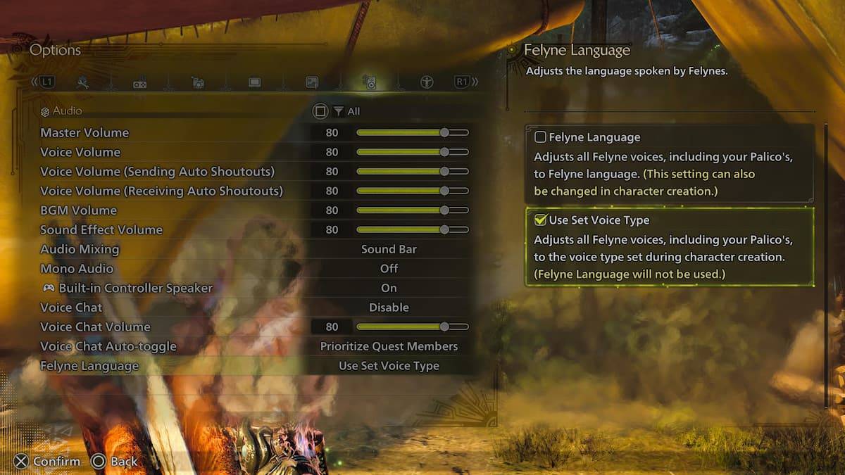 Mga Setting ng Wikang Hunter ng Monster Hunter Wilds Palico