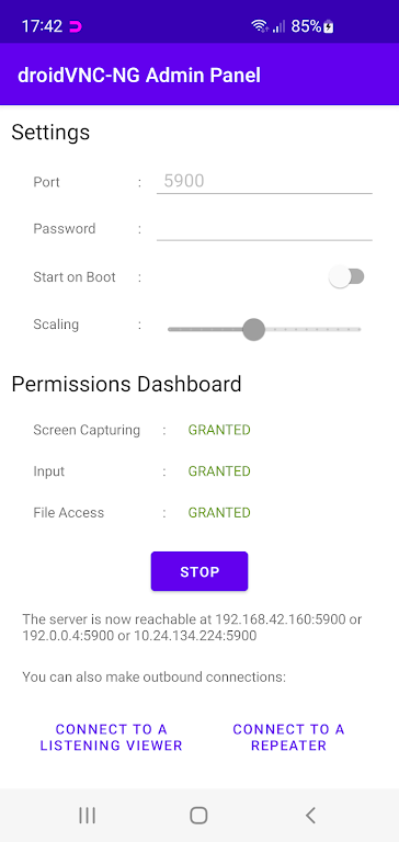 Schermata droidVNC-NG VNC Server 0