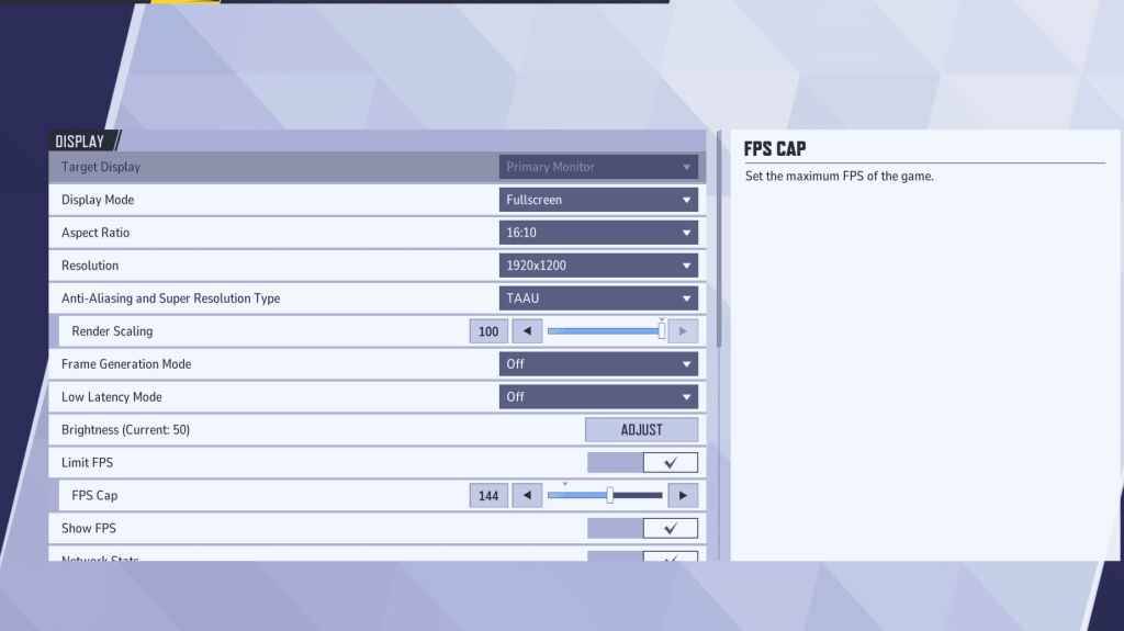 漫威競爭對手顯示設置頁面