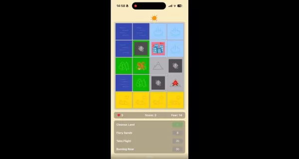 Screenshot delle piastrelle di gameplay di Eldermyth che mostra i suoi diversi meccanici