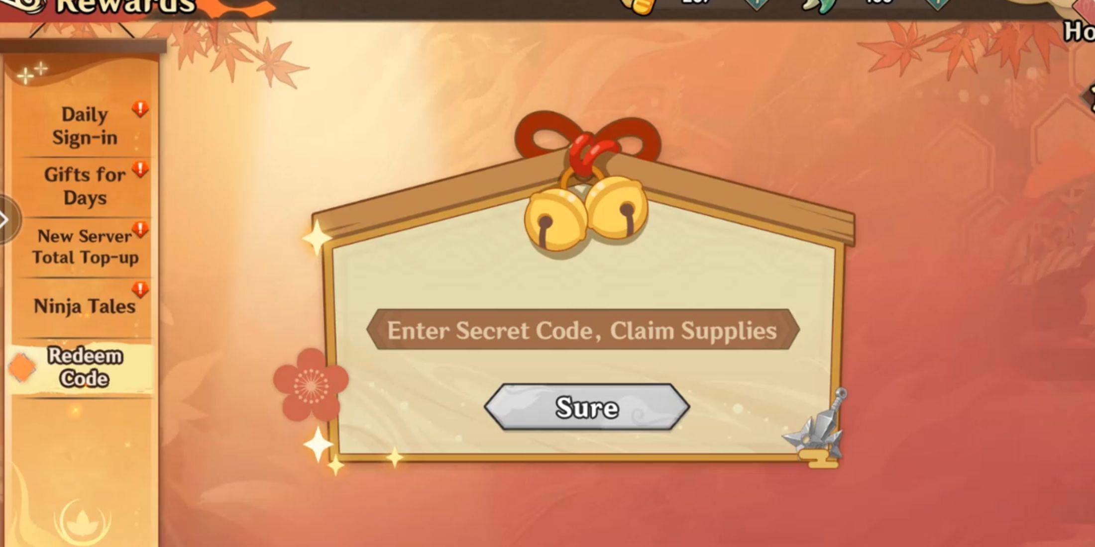 Ninja Blade Dynasty Code Redemption Interface