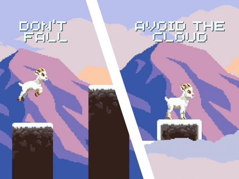 プラットフォームにジャンプするピクセルヤギを備えた2つのシーケンスのスクリーンショット