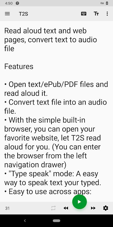 T2S: Text to Voice/Read Aloud Captura de pantalla 0